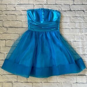 Betsey Johnson Tulle Layered Gathered Waist Formal Mini Dress Aqua Turquoise VTG